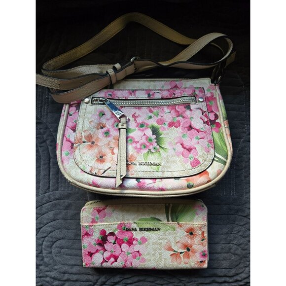 Floral Dana Buchman Crossbody Bag & Wallet Combo With Adjustable Strap Beige/Pin - Picture 1 of 6